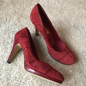 Franco Sarto Red Suede Pumps Closed Toe Heels